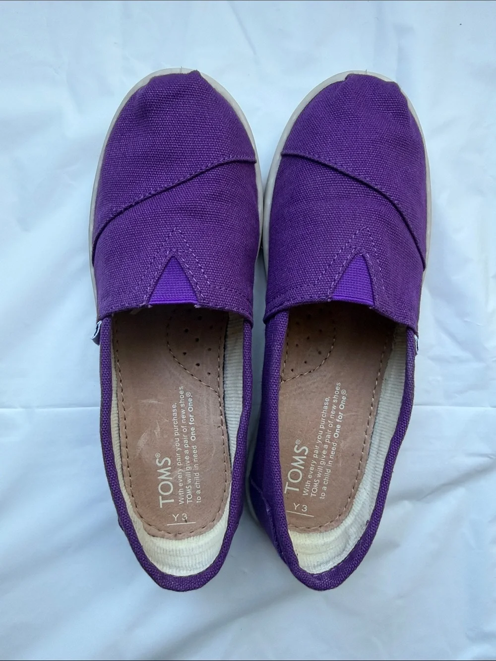 💜 TOMS Youth Classic Alpargata Purple Canvas Slip On Shoes - Kids Size 3